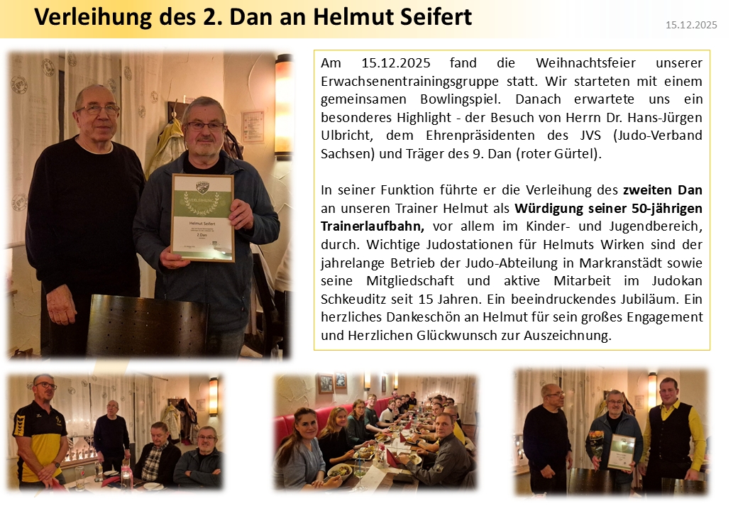 Verleihung 2. Dan an Helmut Seifert